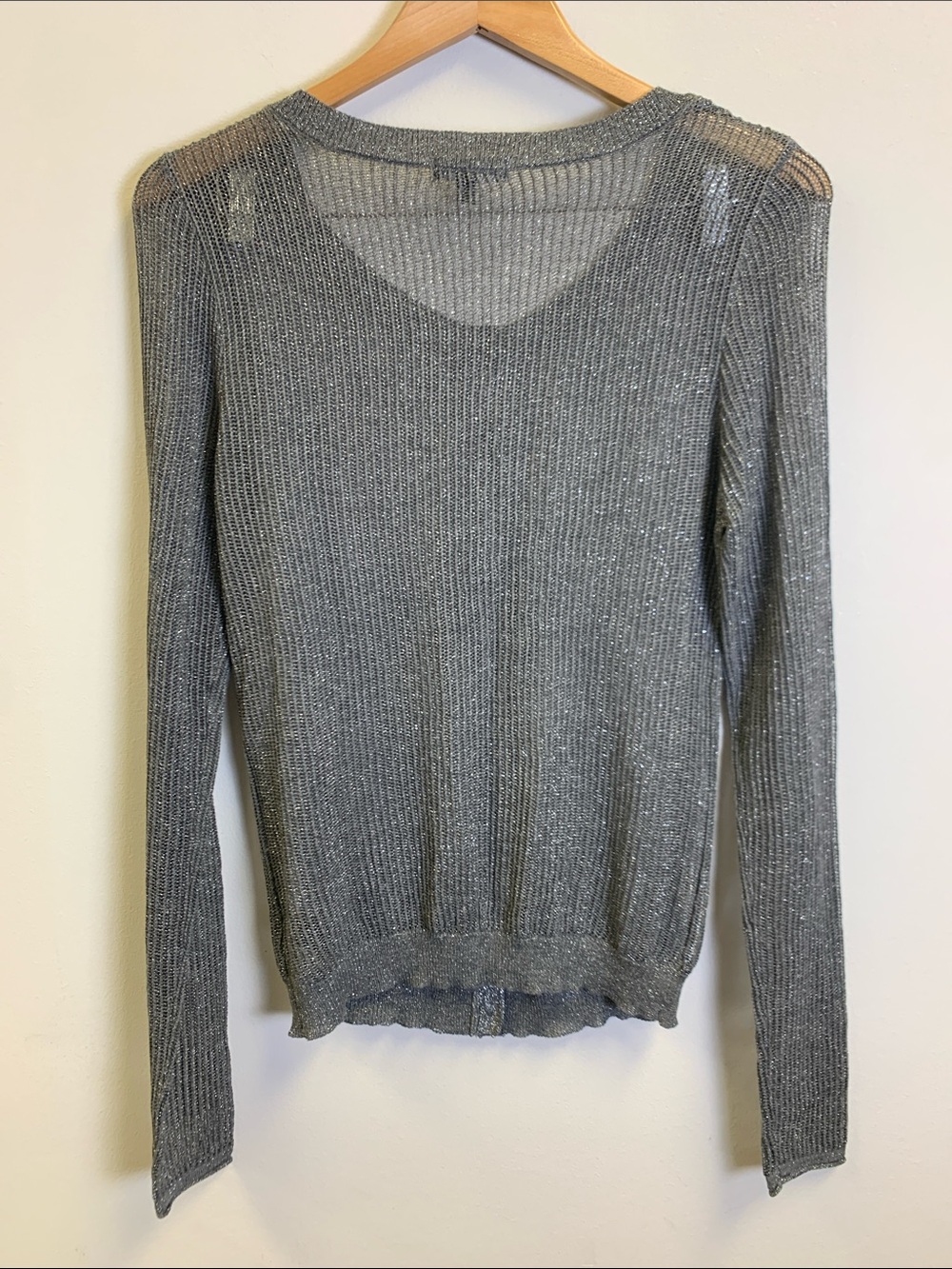 Express Metallic Gray Ribbed Button-Up Cardigan - Picture 5 of 5